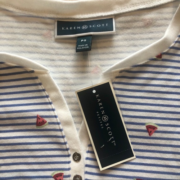 ✨3/$30 NWT Karen Scott Watermelon Striped T-Shirt - Picture 5 of 10